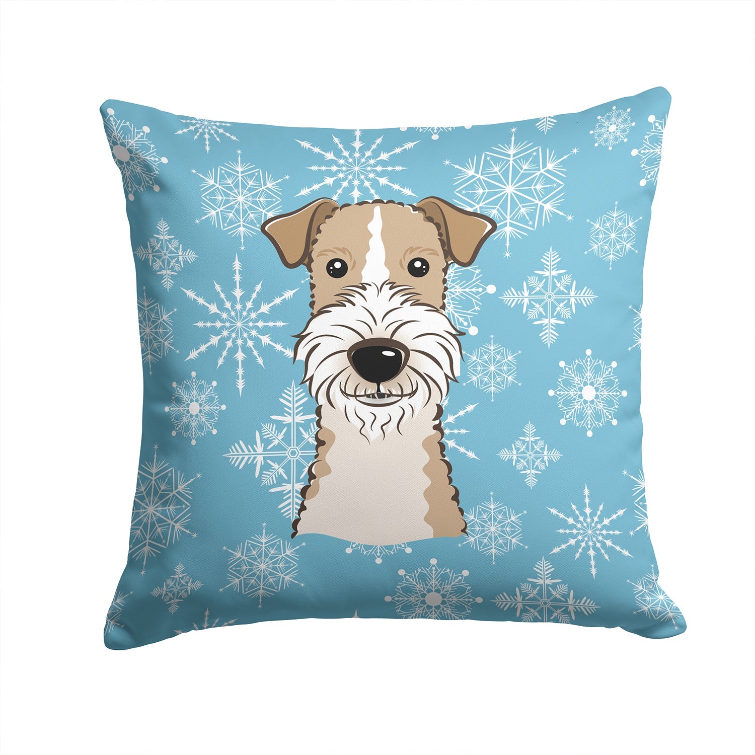 Snowflake Wire Haired Fox Terrier Decorative Throw Pillow 14x14 Indoor Outdoor Accent Cushion, Fabric Cover with Insert for Sofa, Bed, Porch & Living Room
