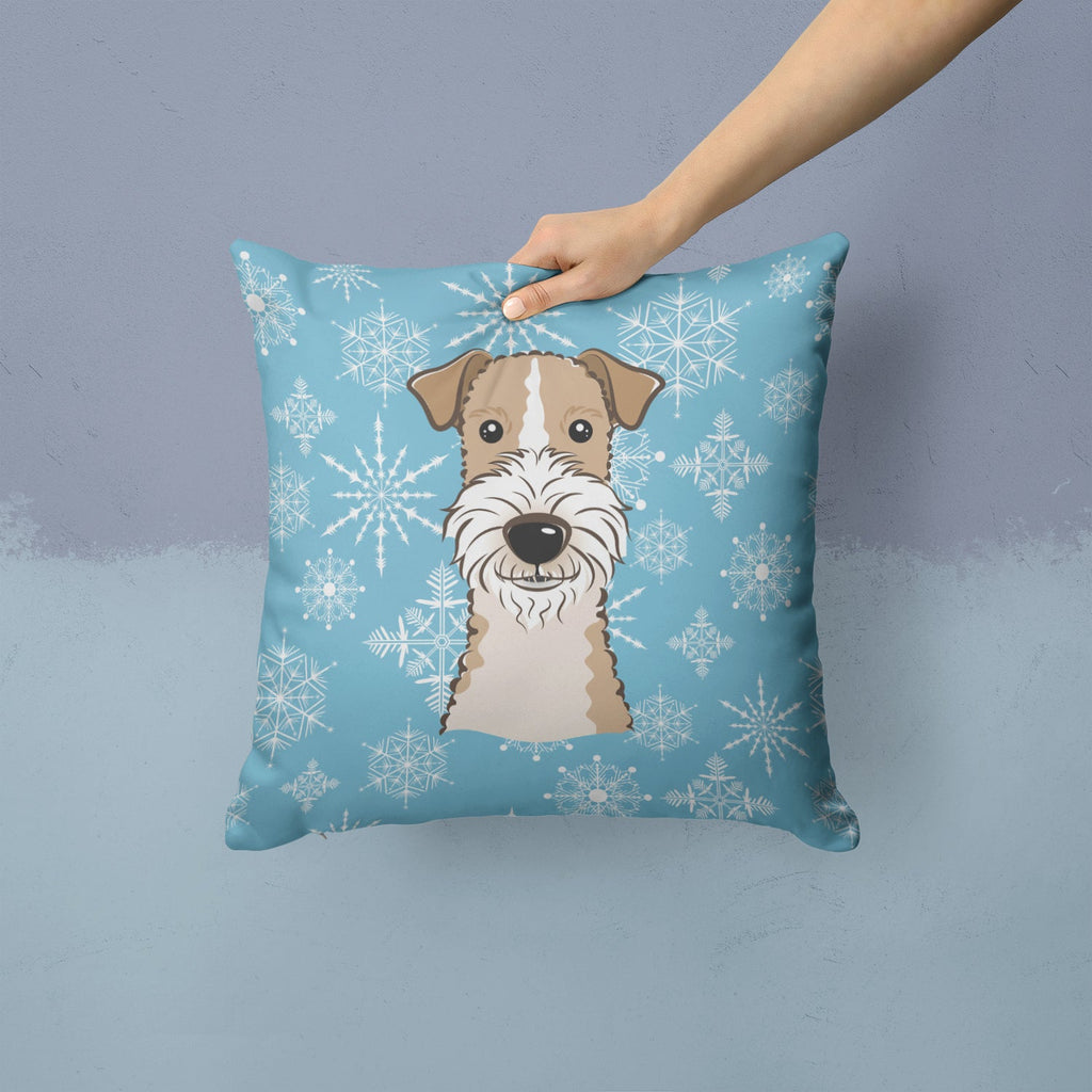 Snowflake Wire Haired Fox Terrier Decorative Throw Pillow 14x14 Indoor Outdoor Accent Cushion, Fabric Cover with Insert for Sofa, Bed, Porch & Living Room