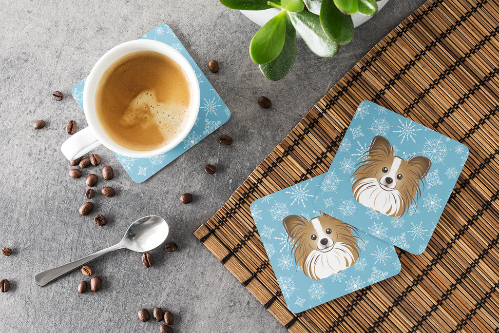 Snowflake Papillon Foam Coasters Set of 4 Cup Coasters for Indoor Outdoor, Tabletop Protection, Anti Slip, Mouse pad Material