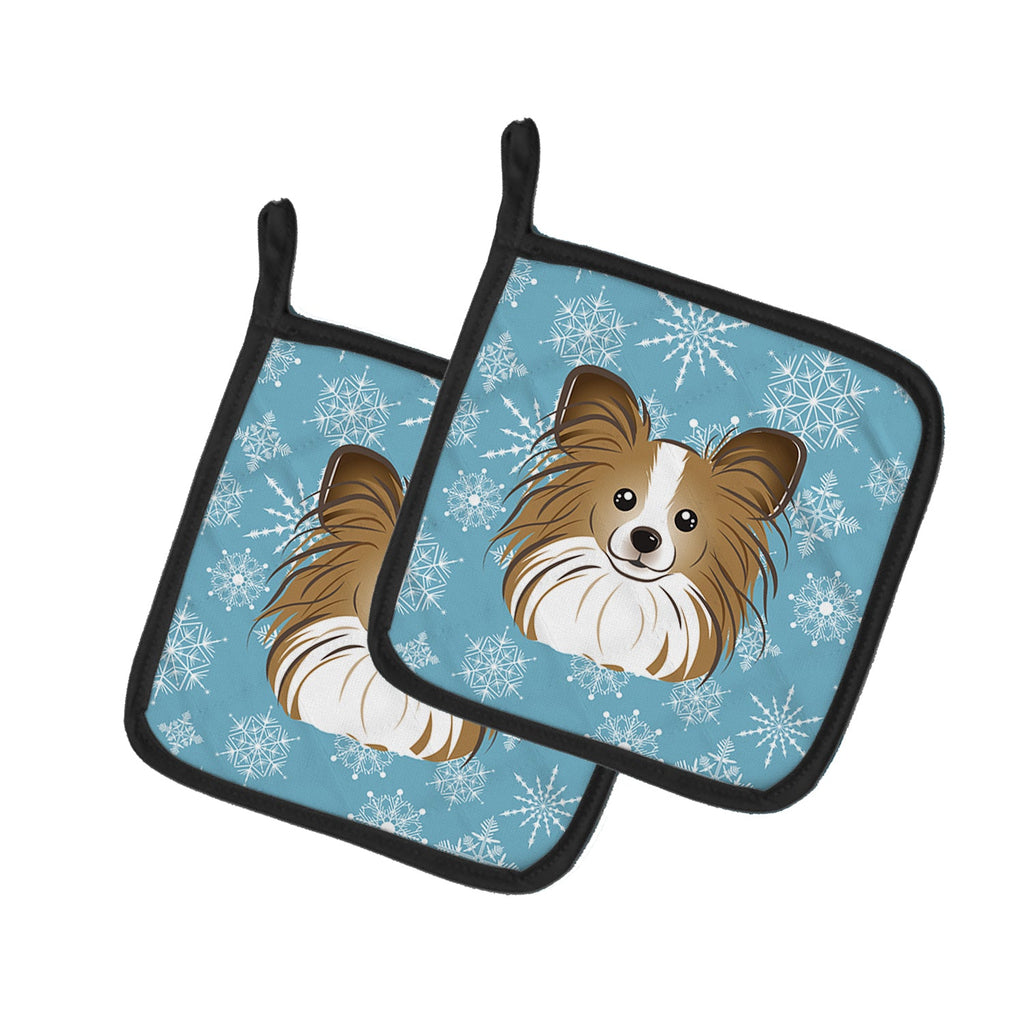 Snowflake Papillon Pot Holder Set of 2 Heat Resistant Quilted Hot Pads 7.5 x 7.5 Inch, Insulated Kitchen Trivets for Cooking & Baking
