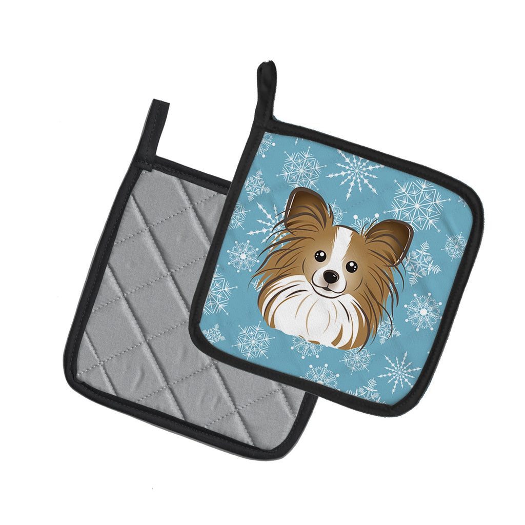 Snowflake Papillon Pot Holder Set of 2 Heat Resistant Quilted Hot Pads 7.5 x 7.5 Inch, Insulated Kitchen Trivets for Cooking & Baking