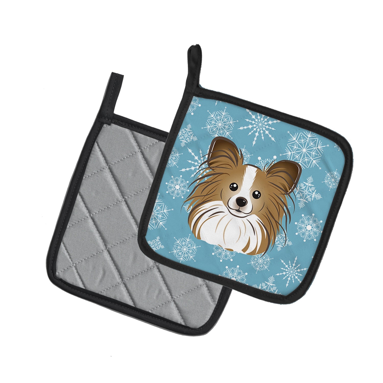 Snowflake Papillon Pot Holder Set of 2 Heat Resistant Quilted Hot Pads 7.5 x 7.5 Inch, Insulated Kitchen Trivets for Cooking & Baking