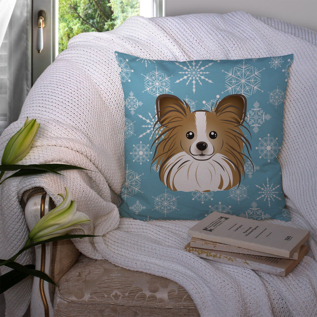 Snowflake Papillon Decorative Throw Pillow 14x14 Indoor Outdoor Accent Cushion, Fabric Cover with Insert for Sofa, Bed, Porch & Living Room