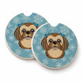 Snowflake Chocolate Brown Shih Tzu Set of 2 Cup Holder Car Coasters Absorbent Round Sandstone Coasters Gifts for Men or Women, 2.5, Multicolor