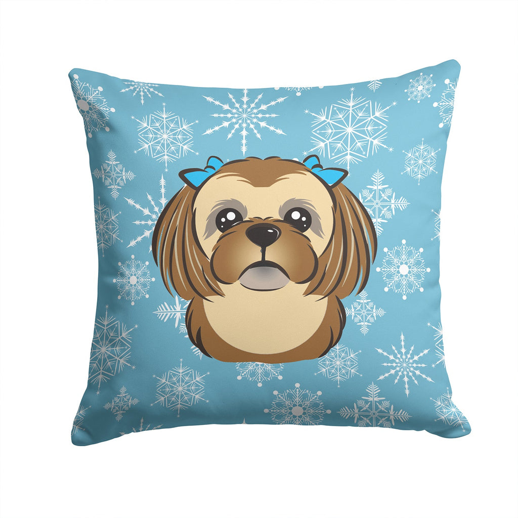Snowflake Chocolate Brown Shih Tzu Decorative Throw Pillow 14x14 Indoor Outdoor Accent Cushion, Fabric Cover with Insert for Sofa, Bed, Porch & Living Room