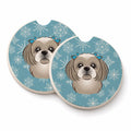 Snowflake Gray Silver Shih Tzu Set of 2 Cup Holder Car Coasters Absorbent Round Sandstone Coasters Gifts for Men or Women, 2.5, Multicolor