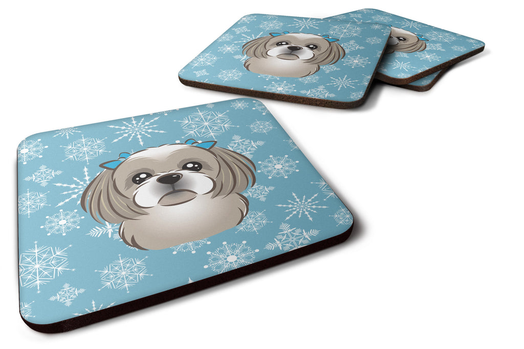 Snowflake Gray Silver Shih Tzu Foam Coasters Set of 4 Cup Coasters for Indoor Outdoor, Tabletop Protection, Anti Slip, Mouse pad Material
