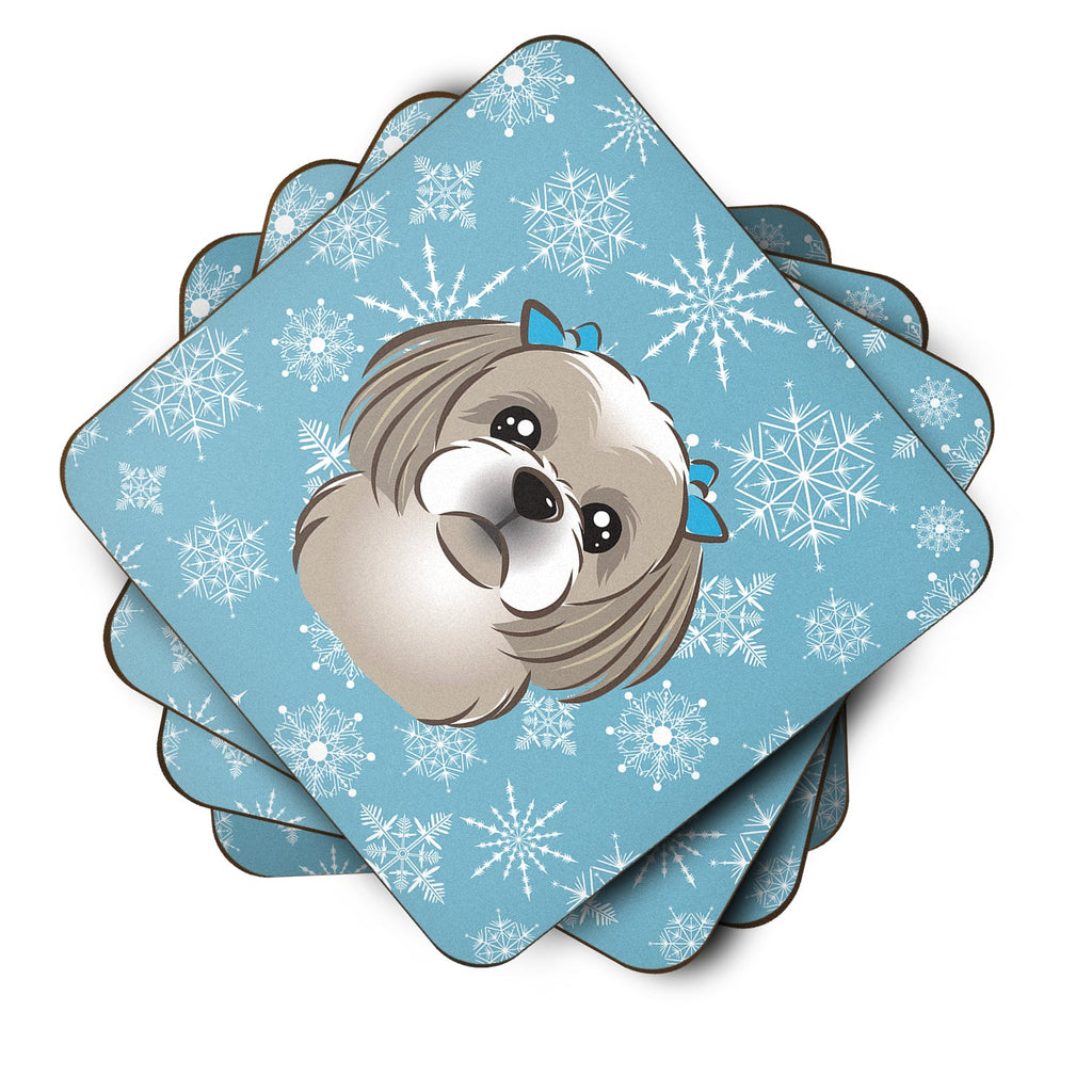 Snowflake Gray Silver Shih Tzu Foam Coasters Set of 4 Cup Coasters for Indoor Outdoor, Tabletop Protection, Anti Slip, Mouse pad Material
