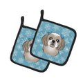 Snowflake Gray Silver Shih Tzu Pot Holder Set of 2 Heat Resistant Quilted Hot Pads 7.5 x 7.5 Inch, Insulated Kitchen Trivets for Cooking & Baking
