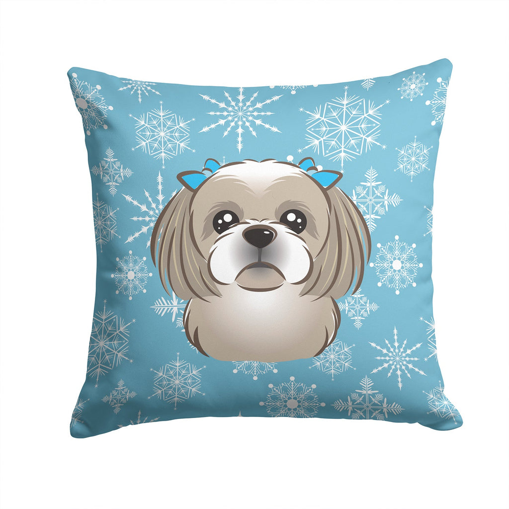 Snowflake Gray Silver Shih Tzu Decorative Throw Pillow 14x14 Indoor Outdoor Accent Cushion, Fabric Cover with Insert for Sofa, Bed, Porch & Living Room