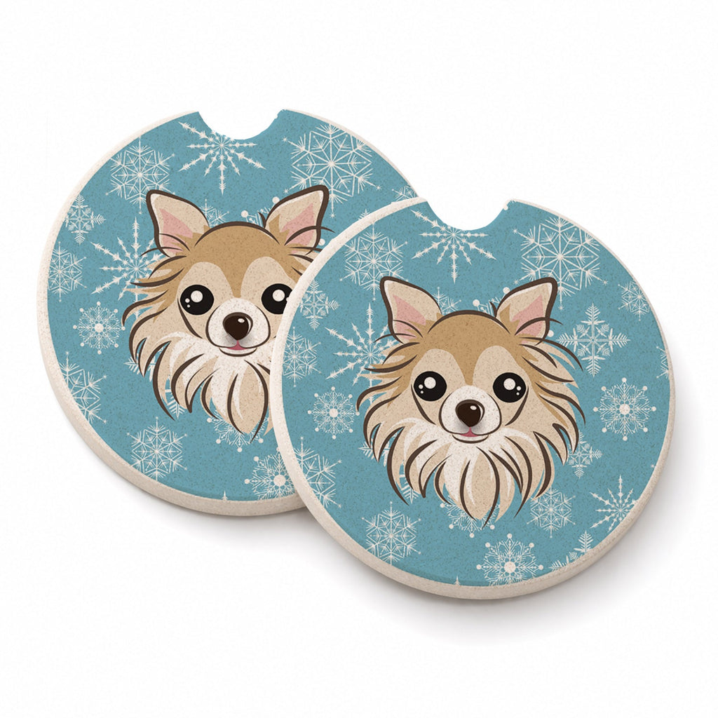 Snowflake Chihuahua Set of 2 Cup Holder Car Coasters Absorbent Round Sandstone Coasters Gifts for Men or Women, 2.5, Multicolor