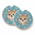 Snowflake Chihuahua Set of 2 Cup Holder Car Coasters Absorbent Round Sandstone Coasters Gifts for Men or Women, 2.5, Multicolor