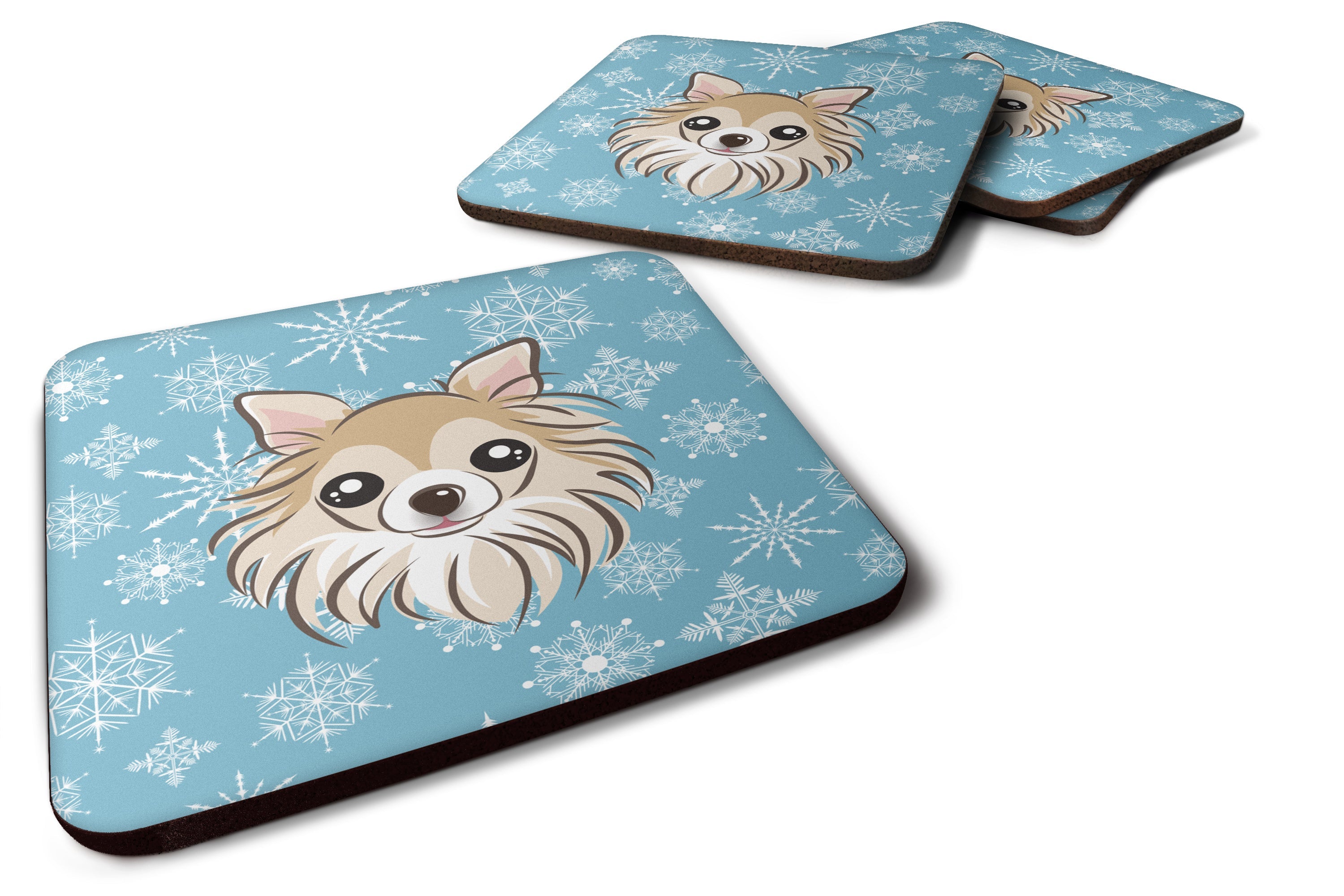 Snowflake Chihuahua Foam Coasters Set of 4 Cup Coasters for Indoor Outdoor, Tabletop Protection, Anti Slip, Mouse pad Material
