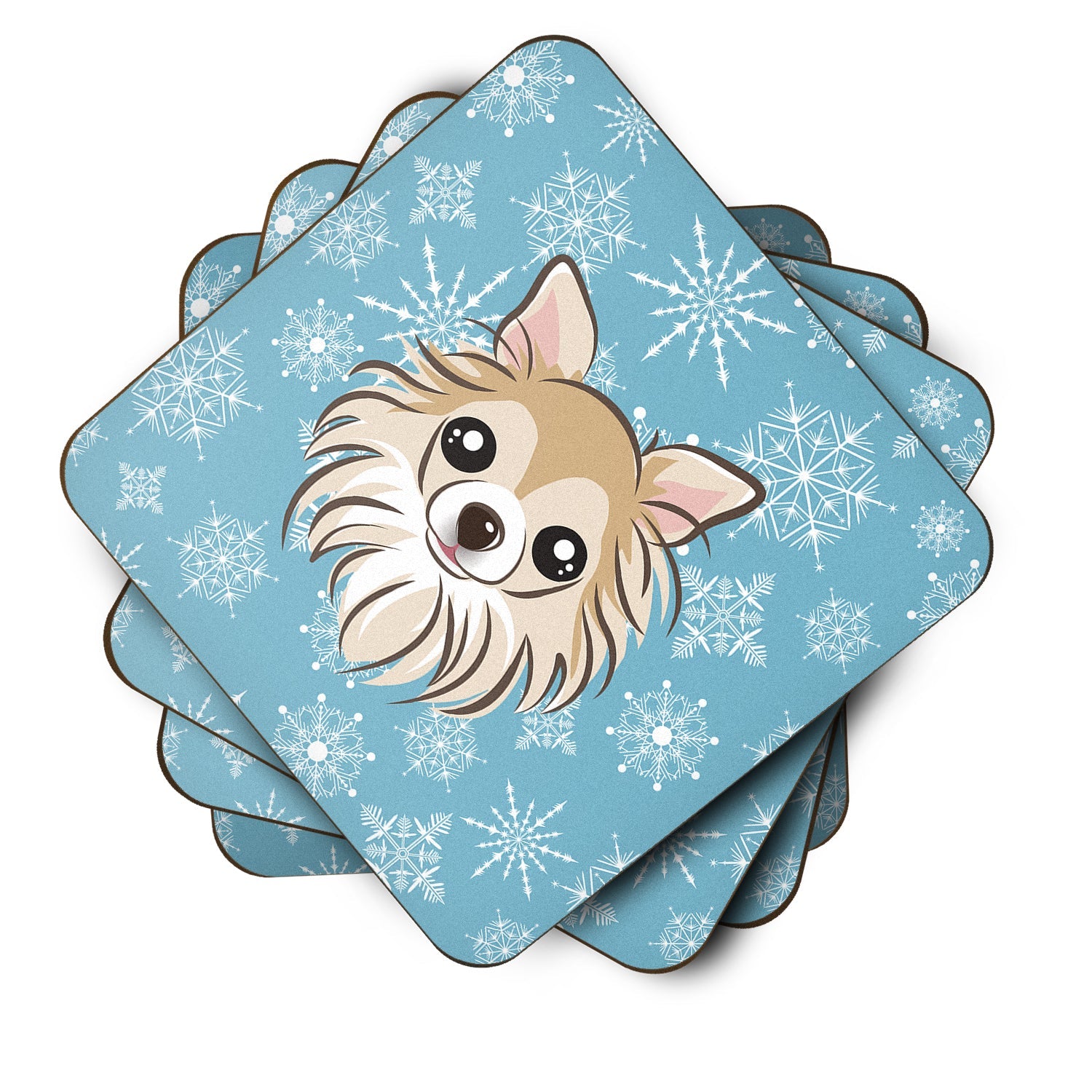 Snowflake Chihuahua Foam Coasters Set of 4 Cup Coasters for Indoor Outdoor, Tabletop Protection, Anti Slip, Mouse pad Material