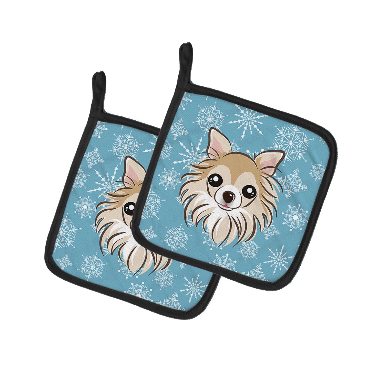 Snowflake Chihuahua Pot Holder Set of 2 Heat Resistant Quilted Hot Pads 7.5 x 7.5 Inch, Insulated Kitchen Trivets for Cooking & Baking
