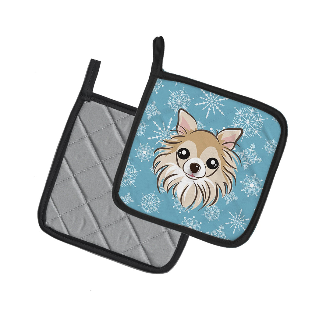 Snowflake Chihuahua Pot Holder Set of 2 Heat Resistant Quilted Hot Pads 7.5 x 7.5 Inch, Insulated Kitchen Trivets for Cooking & Baking