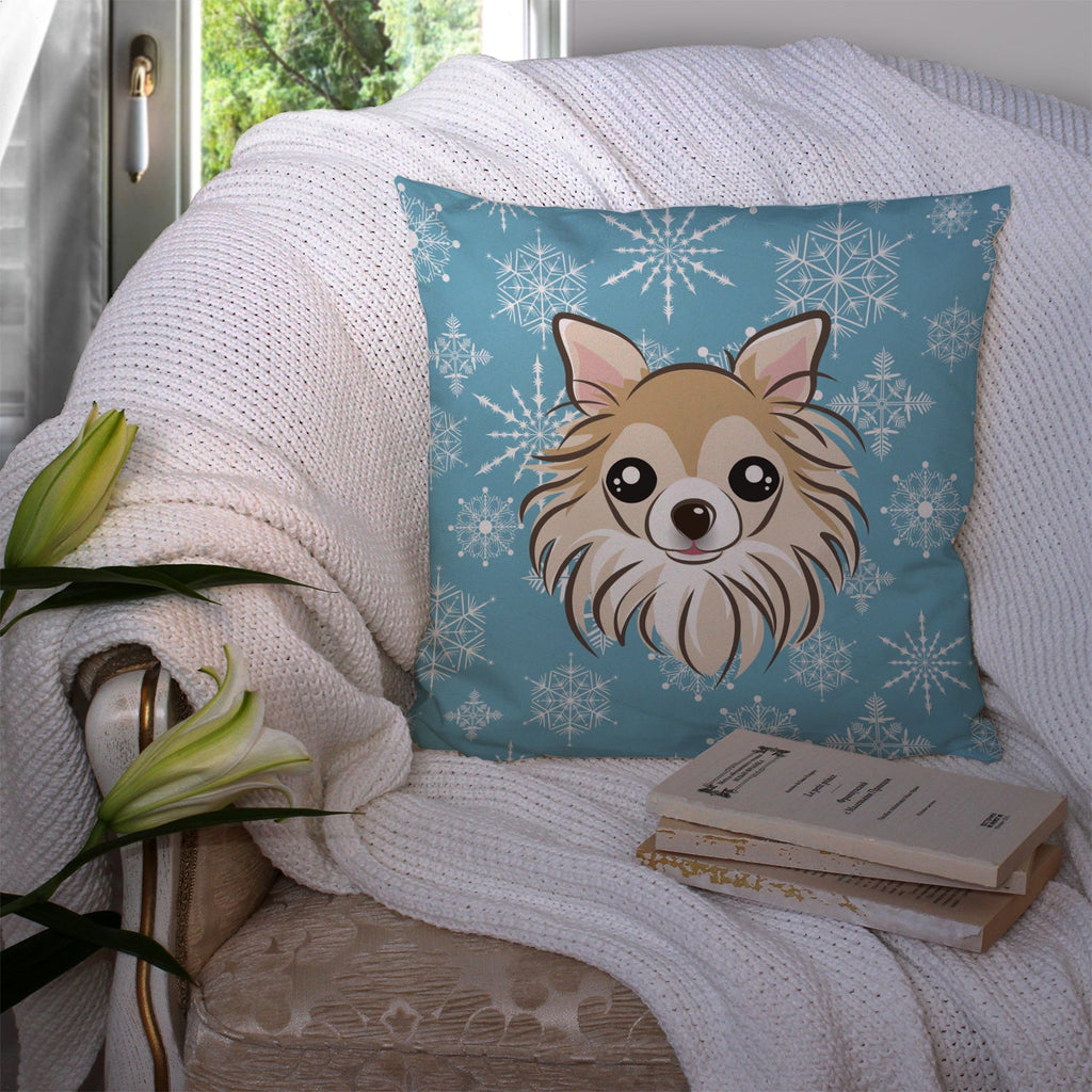 Snowflake Chihuahua Decorative Throw Pillow 14x14 Indoor Outdoor Accent Cushion, Fabric Cover with Insert for Sofa, Bed, Porch & Living Room