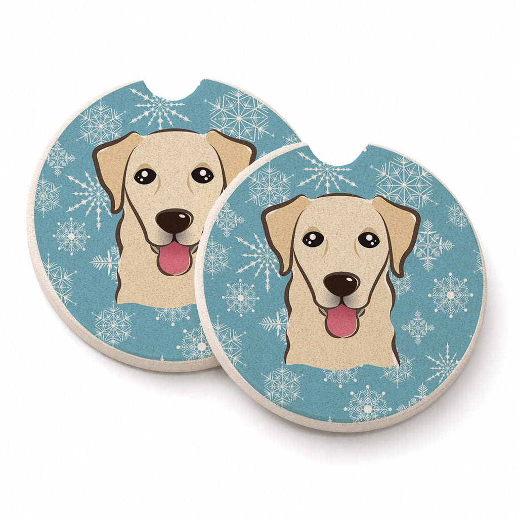 Snowflake Golden Retriever Set of 2 Cup Holder Car Coasters Absorbent Round Sandstone Coasters Gifts for Men or Women, 2.5, Multicolor