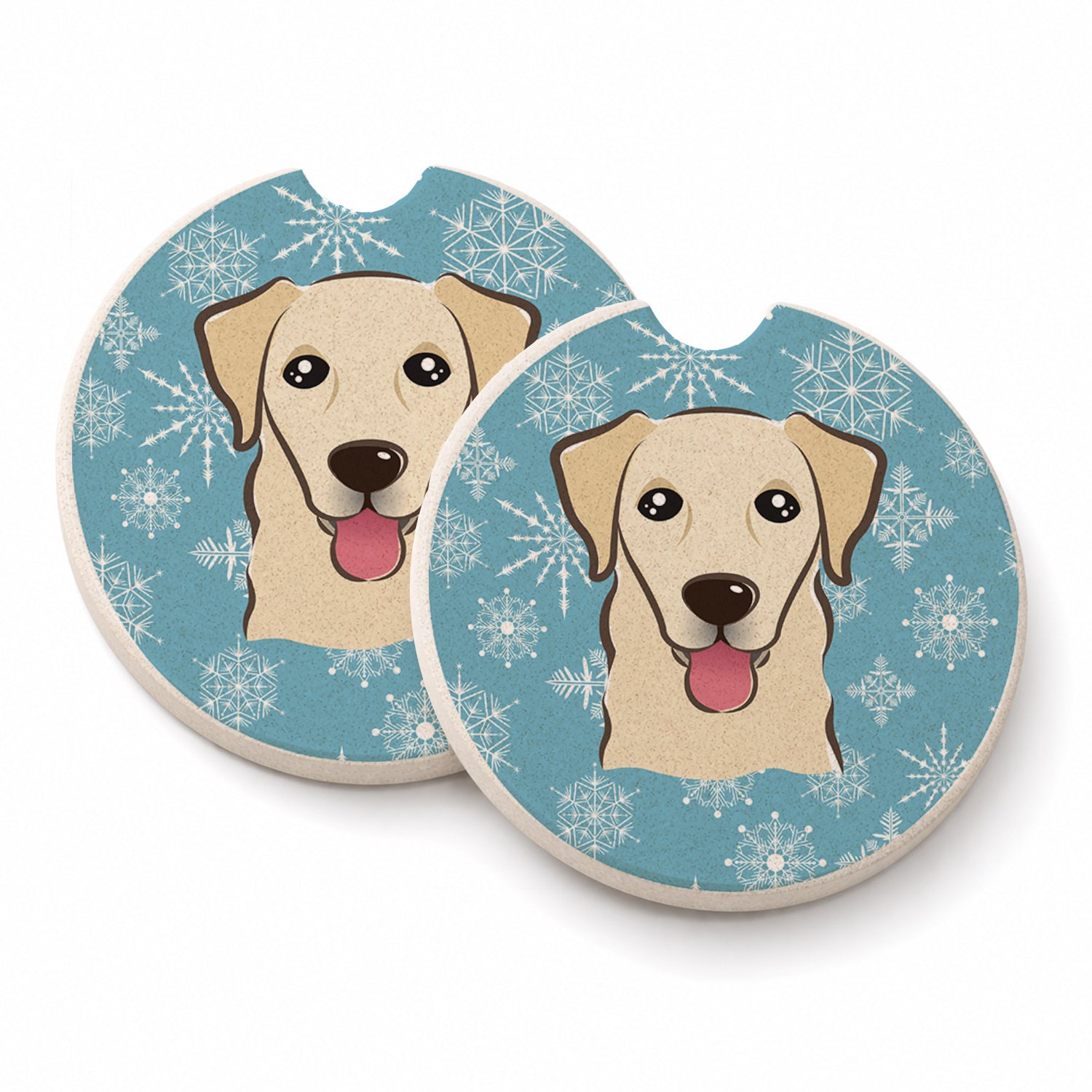 Snowflake Golden Retriever Set of 2 Cup Holder Car Coasters Absorbent Round Sandstone Coasters Gifts for Men or Women, 2.5, Multicolor