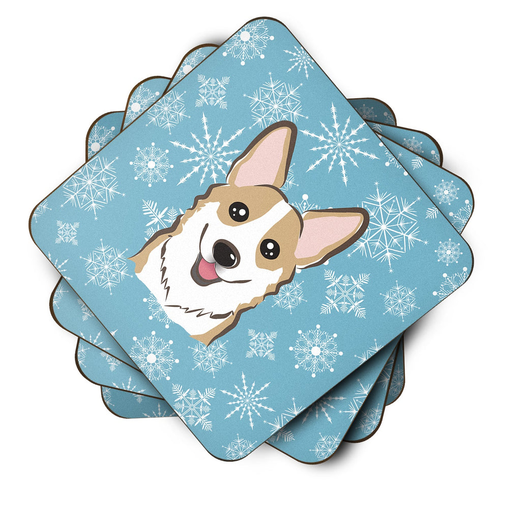 Snowflake Sable Corgi Foam Coasters Set of 4 Cup Coasters for Indoor Outdoor, Tabletop Protection, Anti Slip, Mouse pad Material