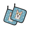 Snowflake Sable Corgi Pot Holder Set of 2 Heat Resistant Quilted Hot Pads 7.5 x 7.5 Inch, Insulated Kitchen Trivets for Cooking & Baking