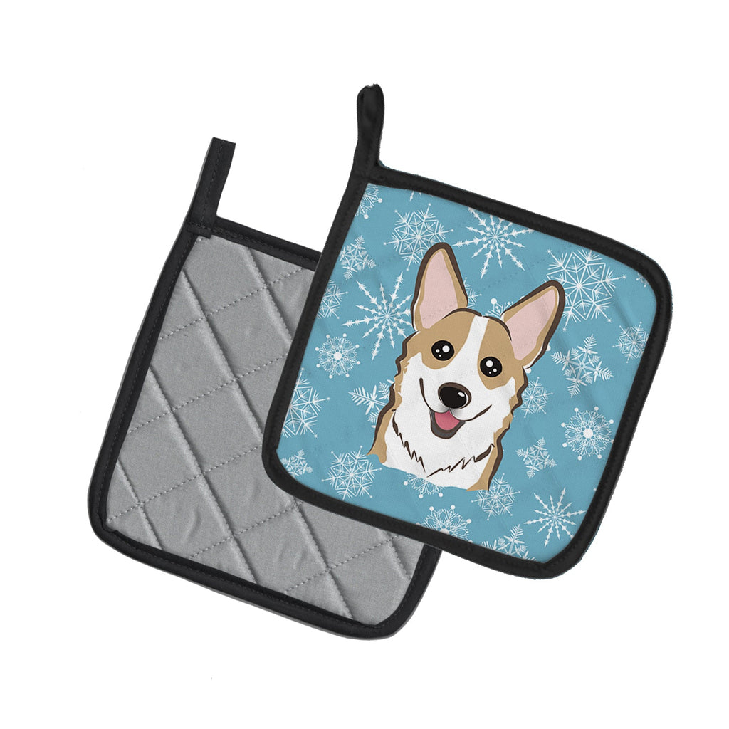 Snowflake Sable Corgi Pot Holder Set of 2 Heat Resistant Quilted Hot Pads 7.5 x 7.5 Inch, Insulated Kitchen Trivets for Cooking & Baking