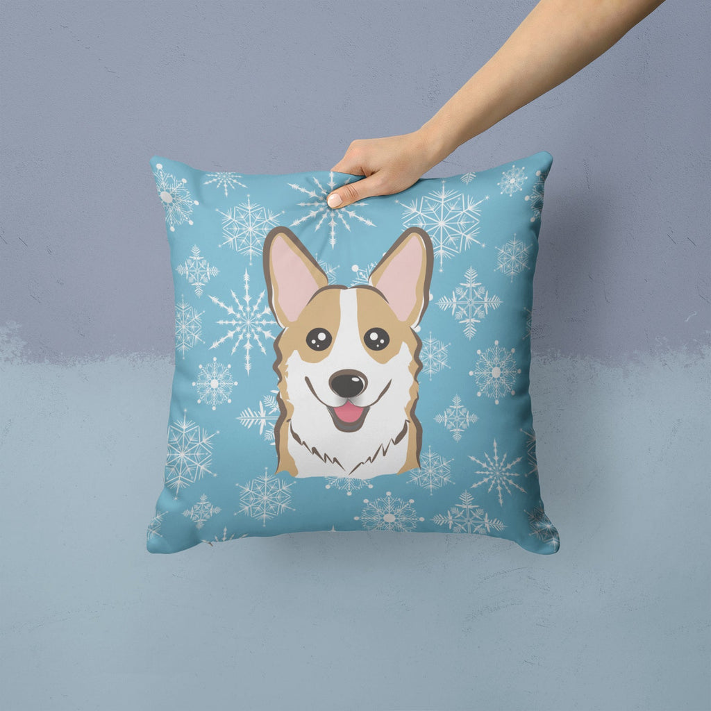 Snowflake Sable Corgi Decorative Throw Pillow 14x14 Indoor Outdoor Accent Cushion, Fabric Cover with Insert for Sofa, Bed, Porch & Living Room