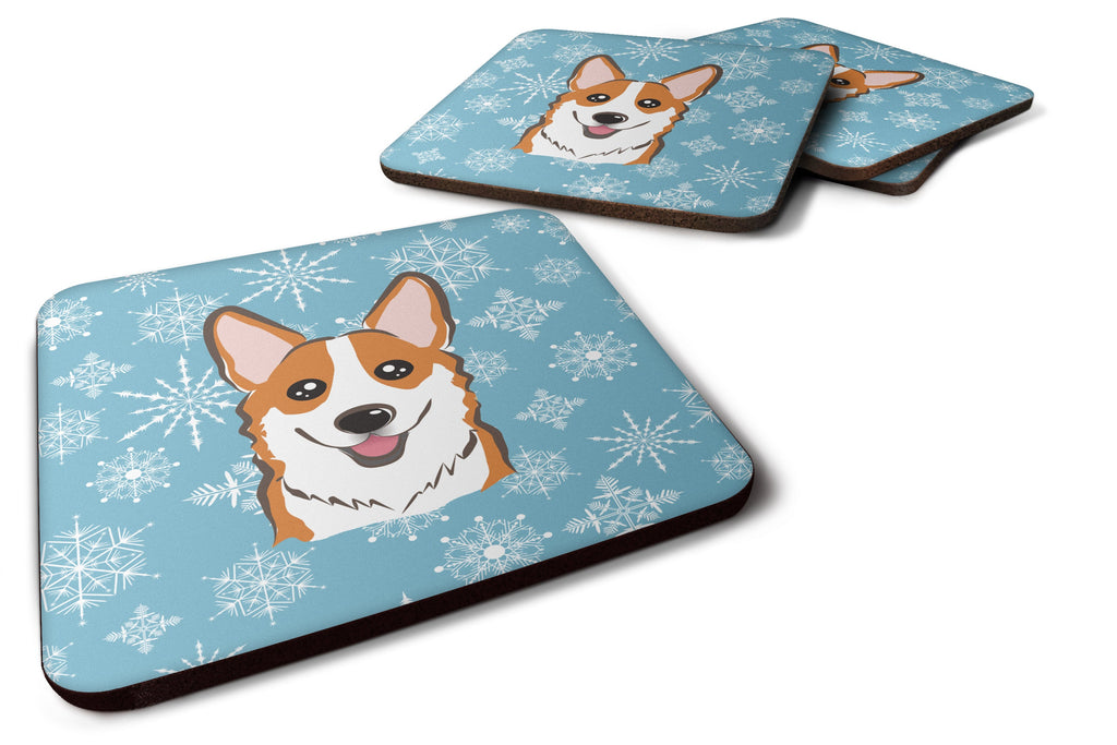 Snowflake Red Corgi Foam Coasters Set of 4 Cup Coasters for Indoor Outdoor, Tabletop Protection, Anti Slip, Mouse pad Material