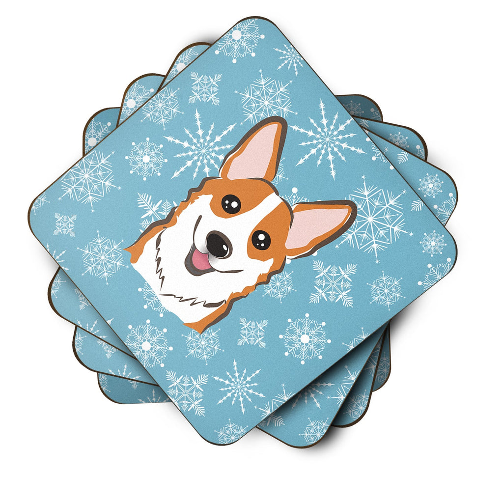 Snowflake Red Corgi Foam Coasters Set of 4 Cup Coasters for Indoor Outdoor, Tabletop Protection, Anti Slip, Mouse pad Material
