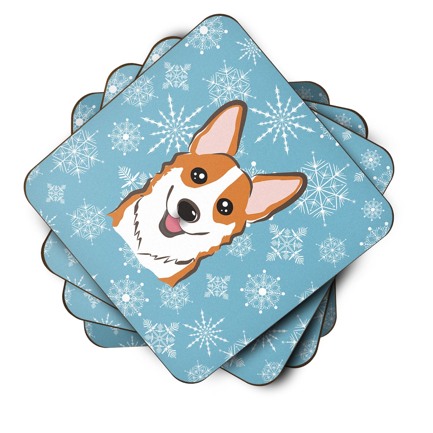 Snowflake Red Corgi Foam Coasters Set of 4 Cup Coasters for Indoor Outdoor, Tabletop Protection, Anti Slip, Mouse pad Material