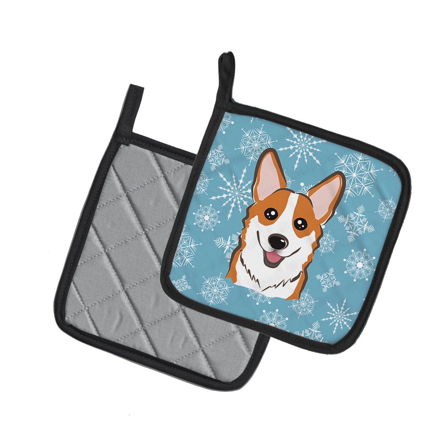Snowflake Red Corgi Pot Holder Set of 2 Heat Resistant Quilted Hot Pads 7.5 x 7.5 Inch, Insulated Kitchen Trivets for Cooking & Baking