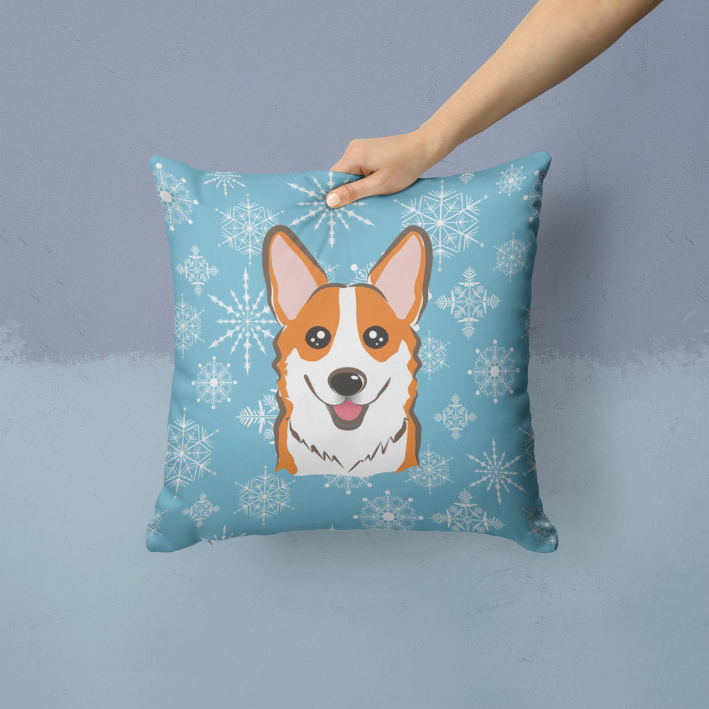 Snowflake Red Corgi Decorative Throw Pillow 14x14 Indoor Outdoor Accent Cushion, Fabric Cover with Insert for Sofa, Bed, Porch & Living Room