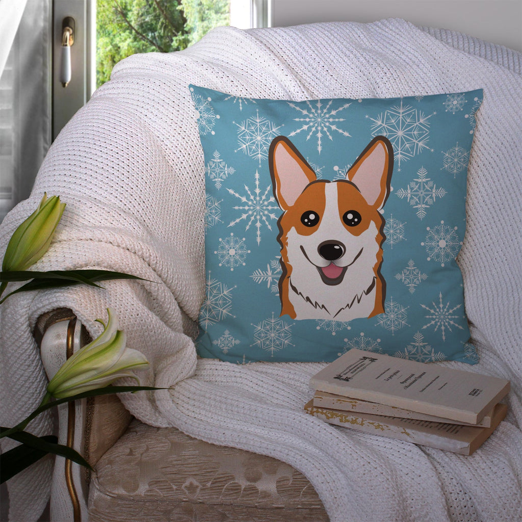Snowflake Red Corgi Decorative Throw Pillow 14x14 Indoor Outdoor Accent Cushion, Fabric Cover with Insert for Sofa, Bed, Porch & Living Room