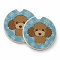 Snowflake Chocolate Brown Poodle Set of 2 Cup Holder Car Coasters Absorbent Round Sandstone Coasters Gifts for Men or Women, 2.5, Multicolor