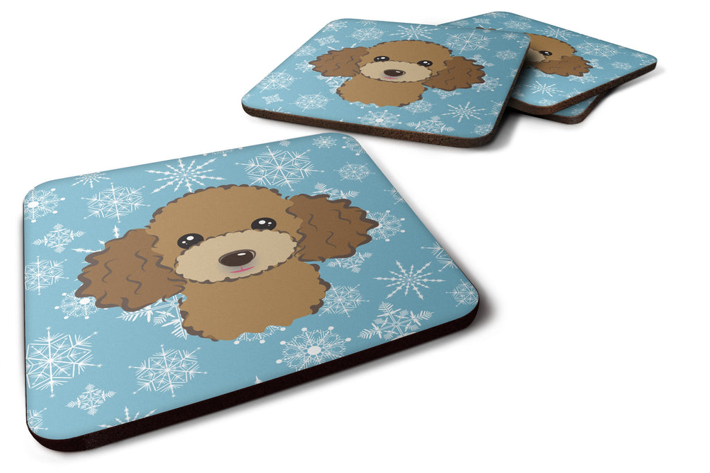 Snowflake Chocolate Brown Poodle Foam Coasters Set of 4 Cup Coasters for Indoor Outdoor, Tabletop Protection, Anti Slip, Mouse pad Material