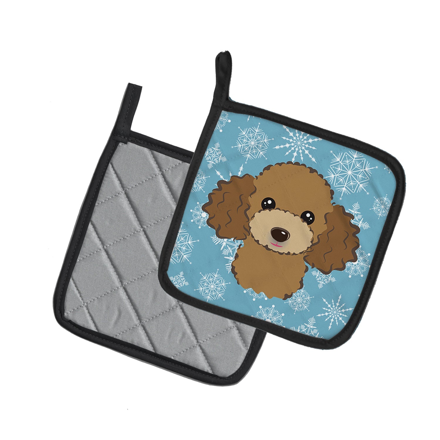 Snowflake Chocolate Brown Poodle Pot Holder Set of 2 Heat Resistant Quilted Hot Pads 7.5 x 7.5 Inch, Insulated Kitchen Trivets for Cooking & Baking