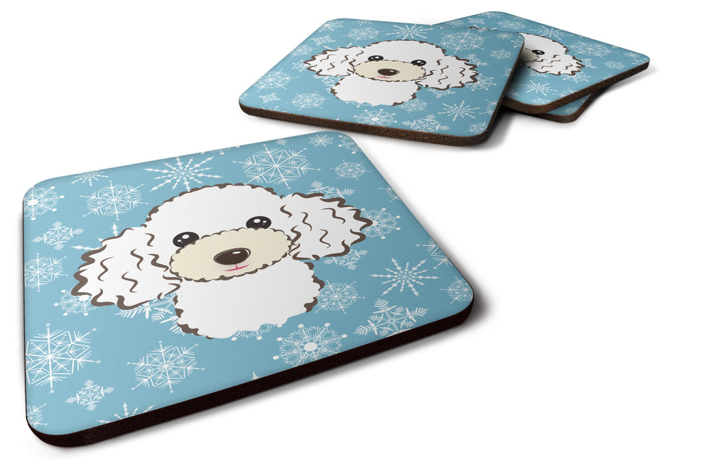 Snowflake White Poodle Foam Coasters Set of 4 Cup Coasters for Indoor Outdoor, Tabletop Protection, Anti Slip, Mouse pad Material