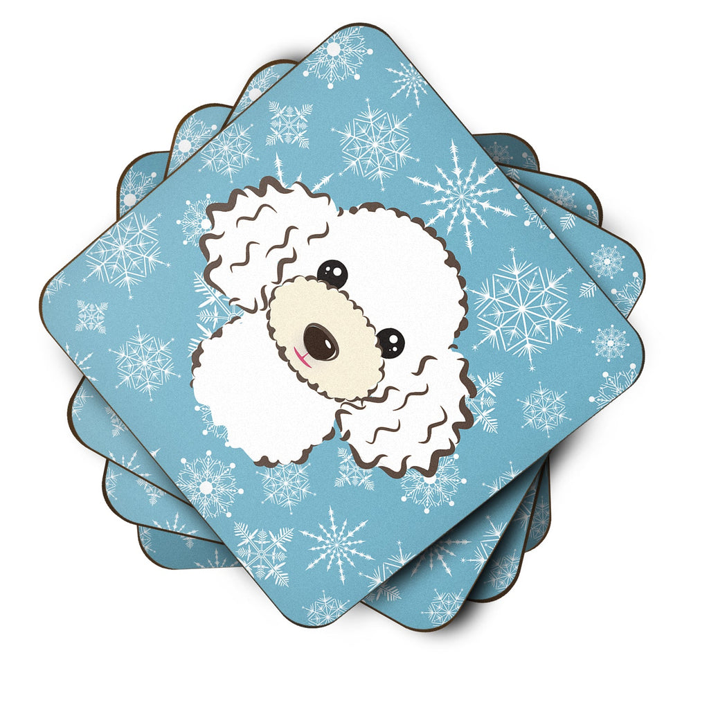 Snowflake White Poodle Foam Coasters Set of 4 Cup Coasters for Indoor Outdoor, Tabletop Protection, Anti Slip, Mouse pad Material