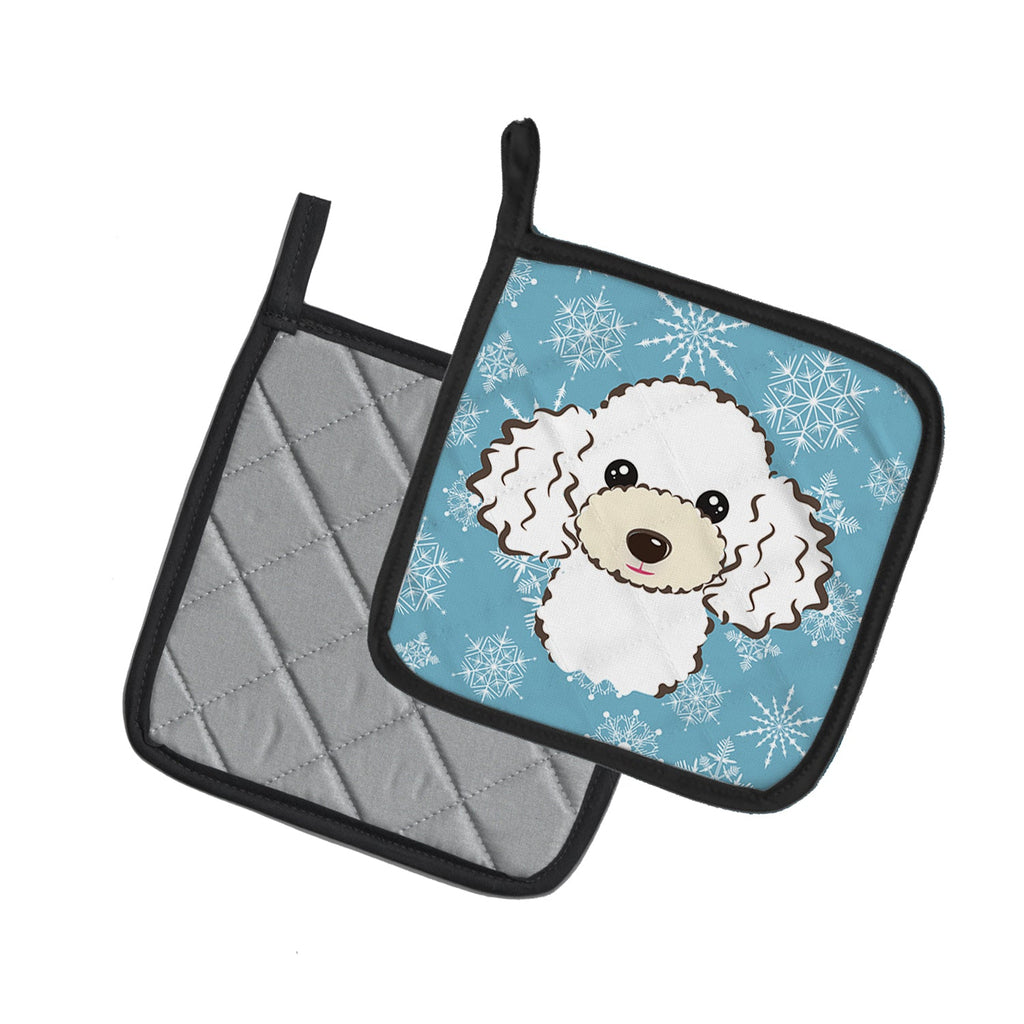 Snowflake White Poodle Pot Holder Set of 2 Heat Resistant Quilted Hot Pads 7.5 x 7.5 Inch, Insulated Kitchen Trivets for Cooking & Baking