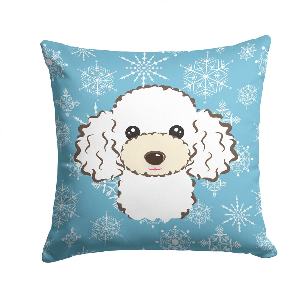 Snowflake White Poodle Decorative Throw Pillow 14x14 Indoor Outdoor Accent Cushion, Fabric Cover with Insert for Sofa, Bed, Porch & Living Room