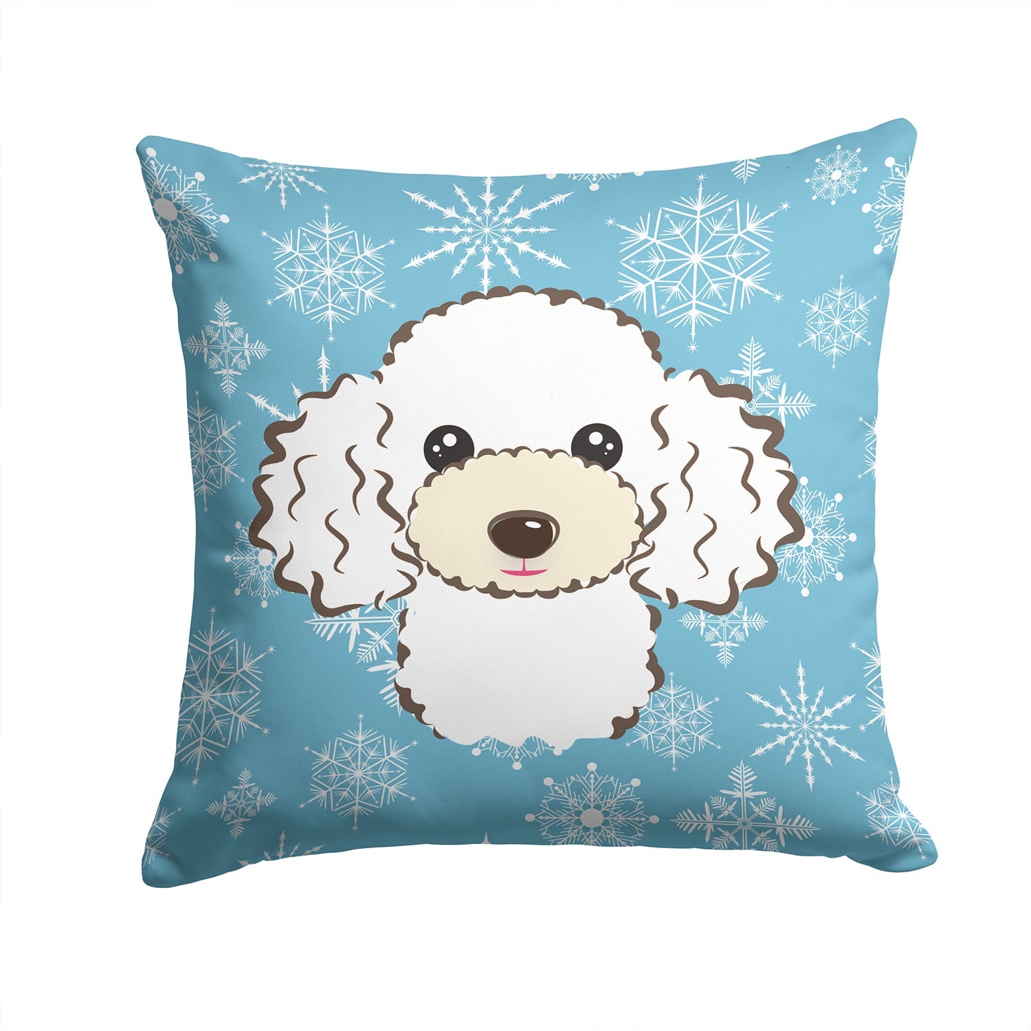 Snowflake White Poodle Decorative Throw Pillow 14x14 Indoor Outdoor Accent Cushion, Fabric Cover with Insert for Sofa, Bed, Porch & Living Room