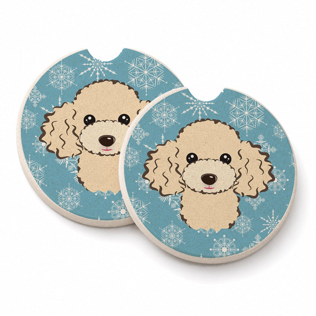 Snowflake Buff Poodle Set of 2 Cup Holder Car Coasters Absorbent Round Sandstone Coasters Gifts for Men or Women, 2.5, Multicolor