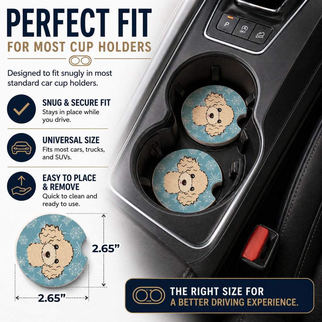 Snowflake Buff Poodle Set of 2 Cup Holder Car Coasters Absorbent Round Sandstone Coasters Gifts for Men or Women, 2.5, Multicolor