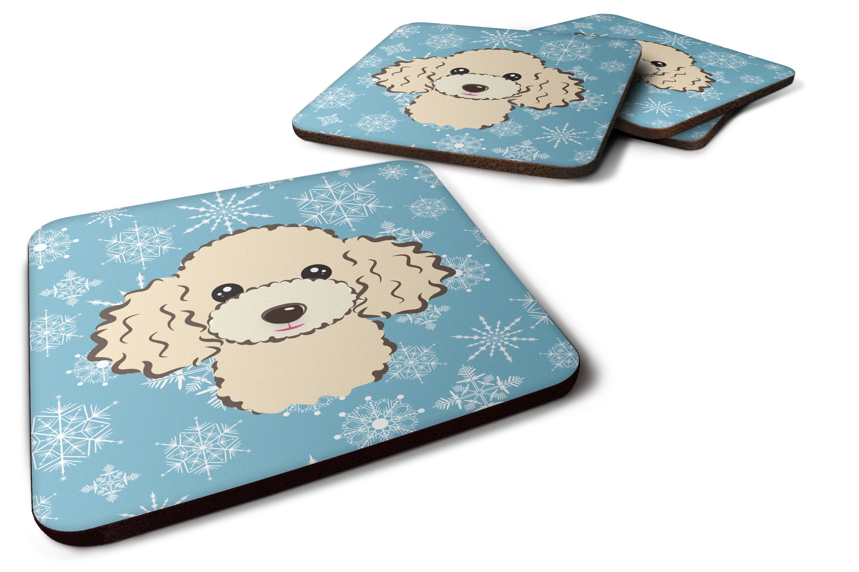Snowflake Buff Poodle Foam Coasters Set of 4 Cup Coasters for Indoor Outdoor, Tabletop Protection, Anti Slip, Mouse pad Material