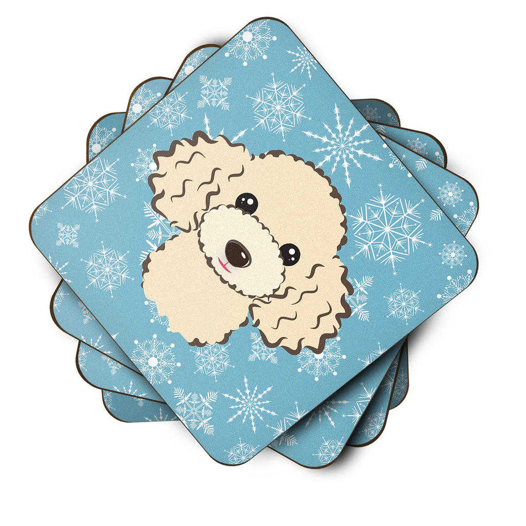 Snowflake Buff Poodle Foam Coasters Set of 4 Cup Coasters for Indoor Outdoor, Tabletop Protection, Anti Slip, Mouse pad Material