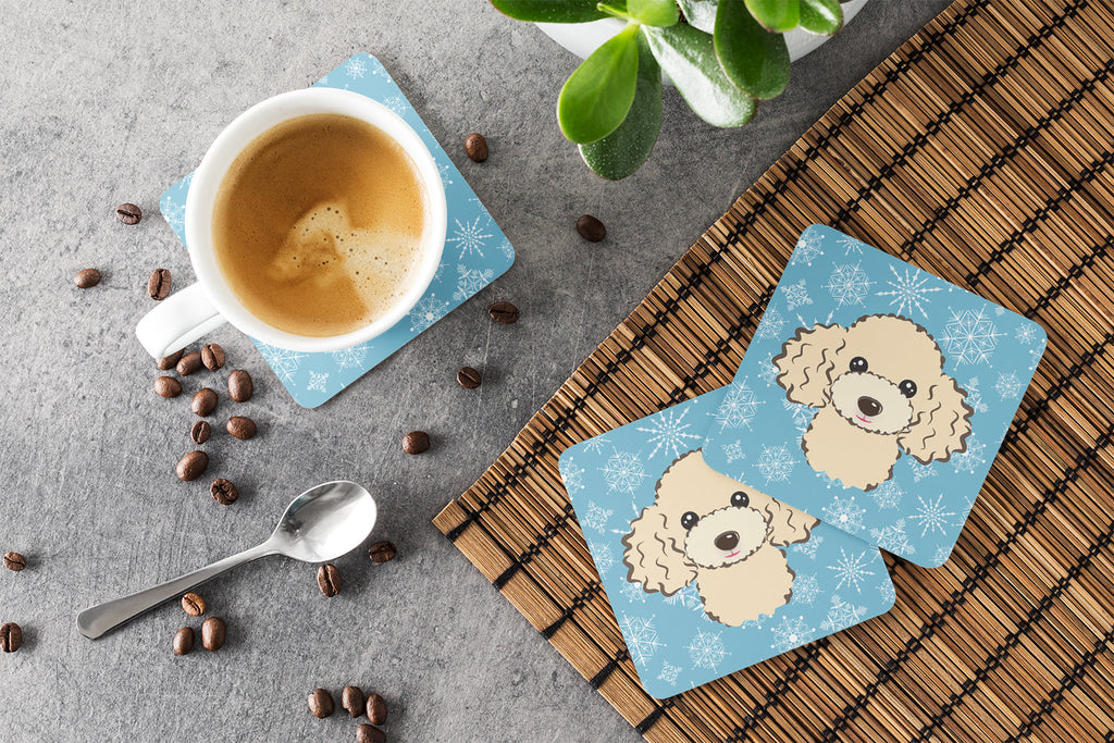 Snowflake Buff Poodle Foam Coasters Set of 4 Cup Coasters for Indoor Outdoor, Tabletop Protection, Anti Slip, Mouse pad Material