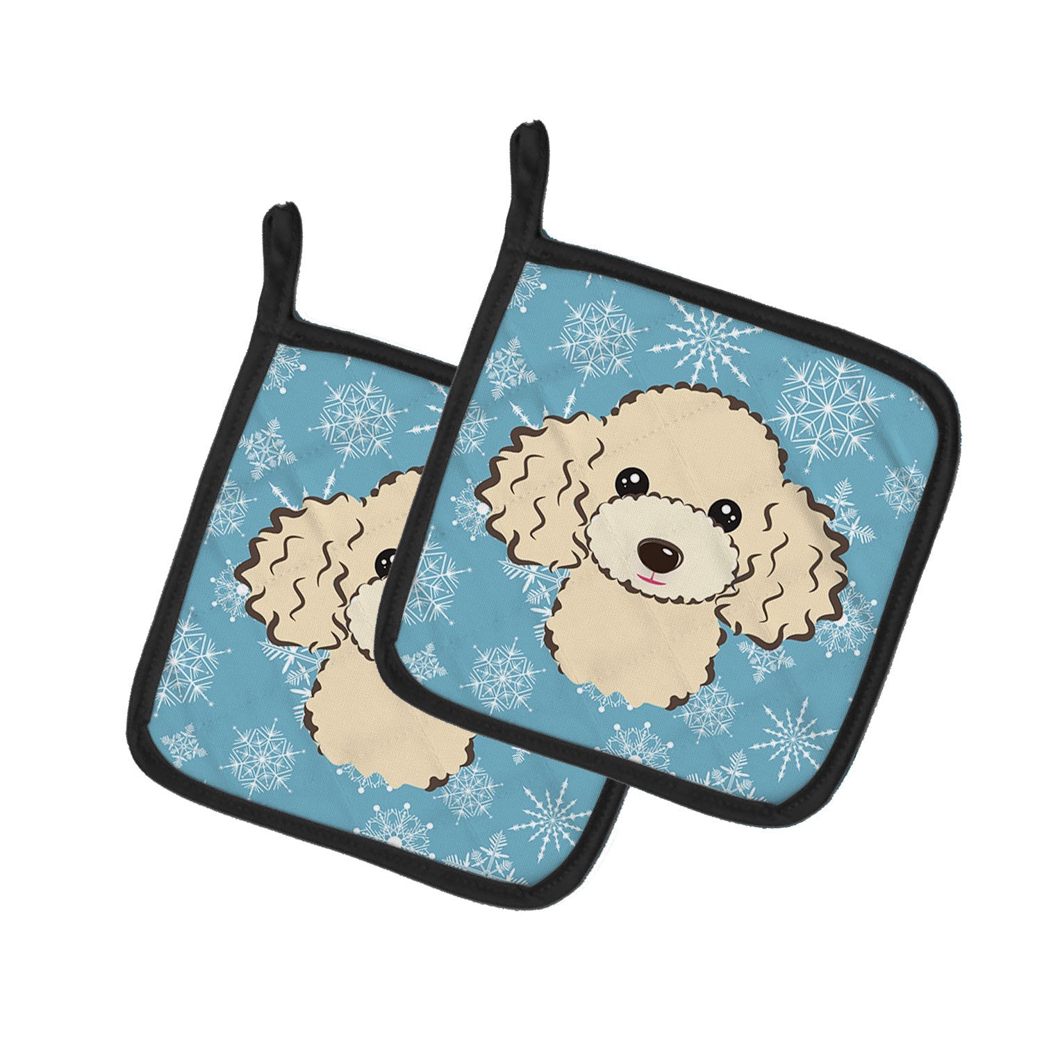 Snowflake Buff Poodle Pot Holder Set of 2 Heat Resistant Quilted Hot Pads 7.5 x 7.5 Inch, Insulated Kitchen Trivets for Cooking & Baking
