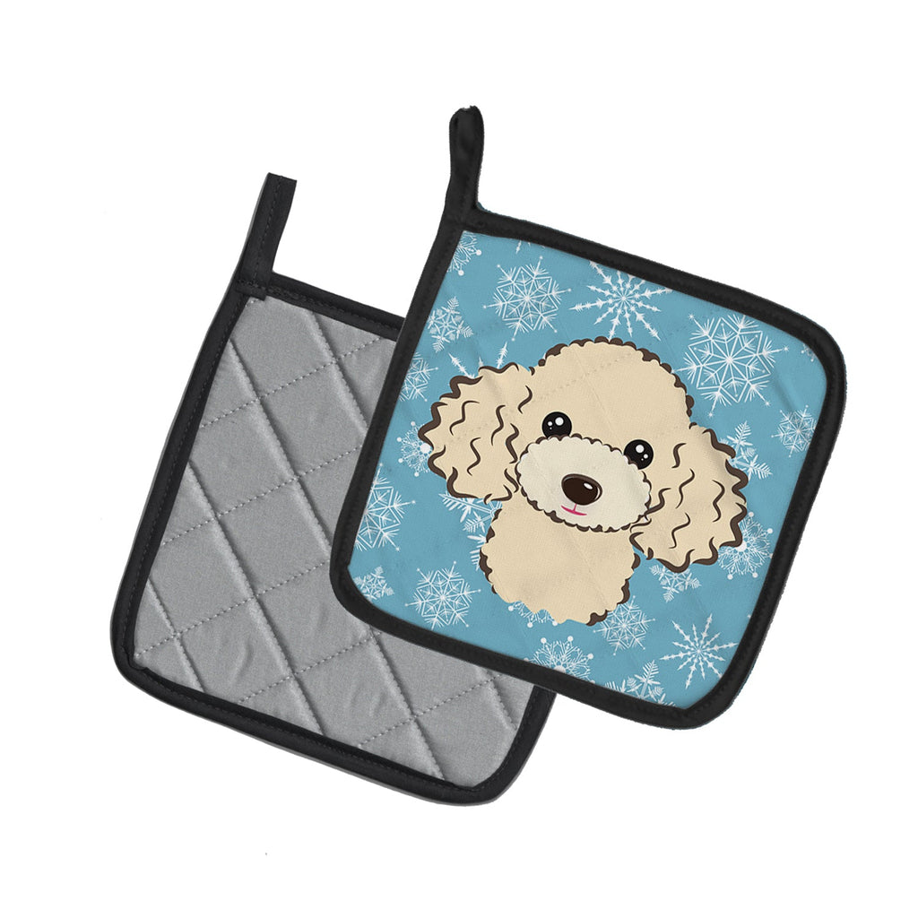 Snowflake Buff Poodle Pot Holder Set of 2 Heat Resistant Quilted Hot Pads 7.5 x 7.5 Inch, Insulated Kitchen Trivets for Cooking & Baking