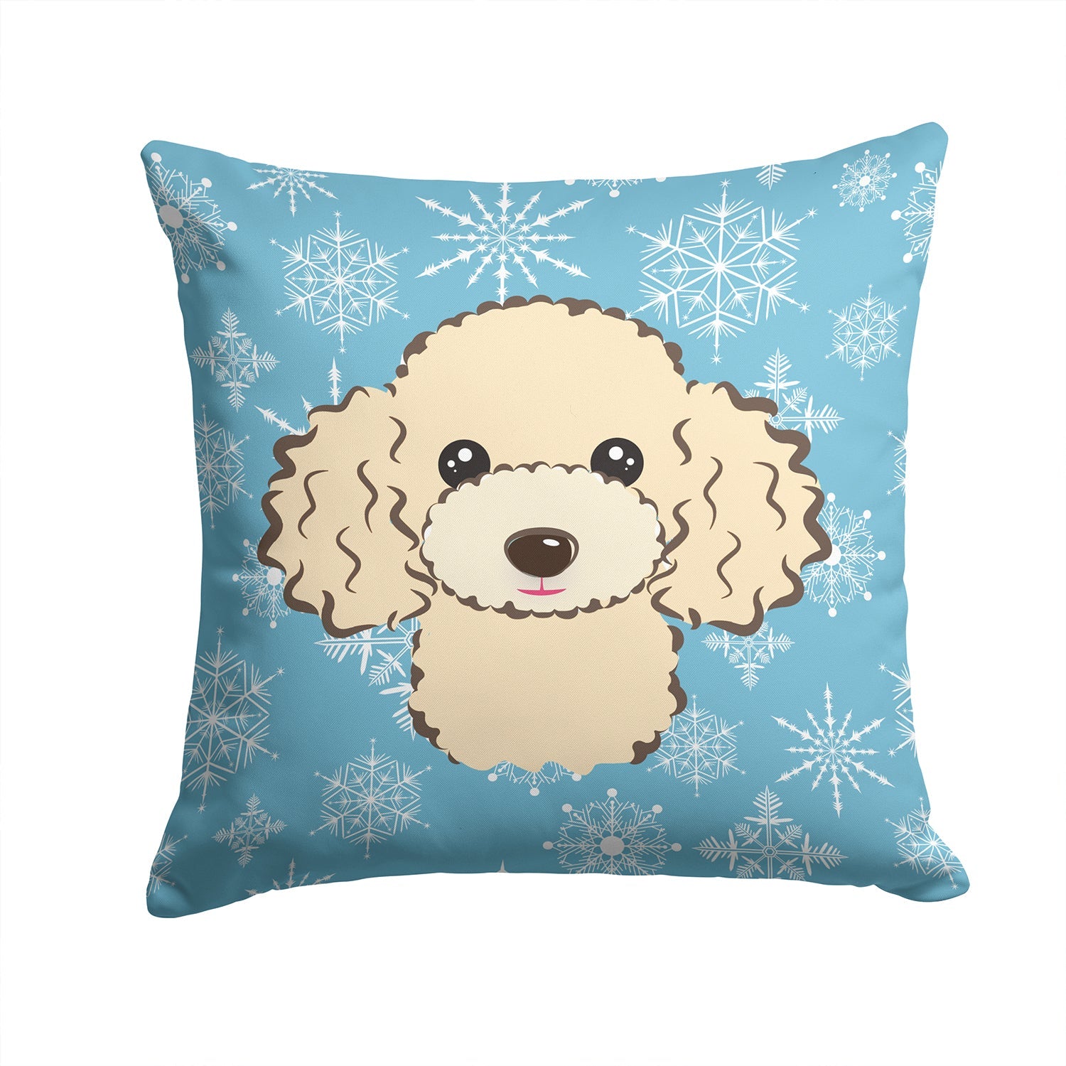 Snowflake Buff Poodle Decorative Throw Pillow 14x14 Indoor Outdoor Accent Cushion, Fabric Cover with Insert for Sofa, Bed, Porch & Living Room