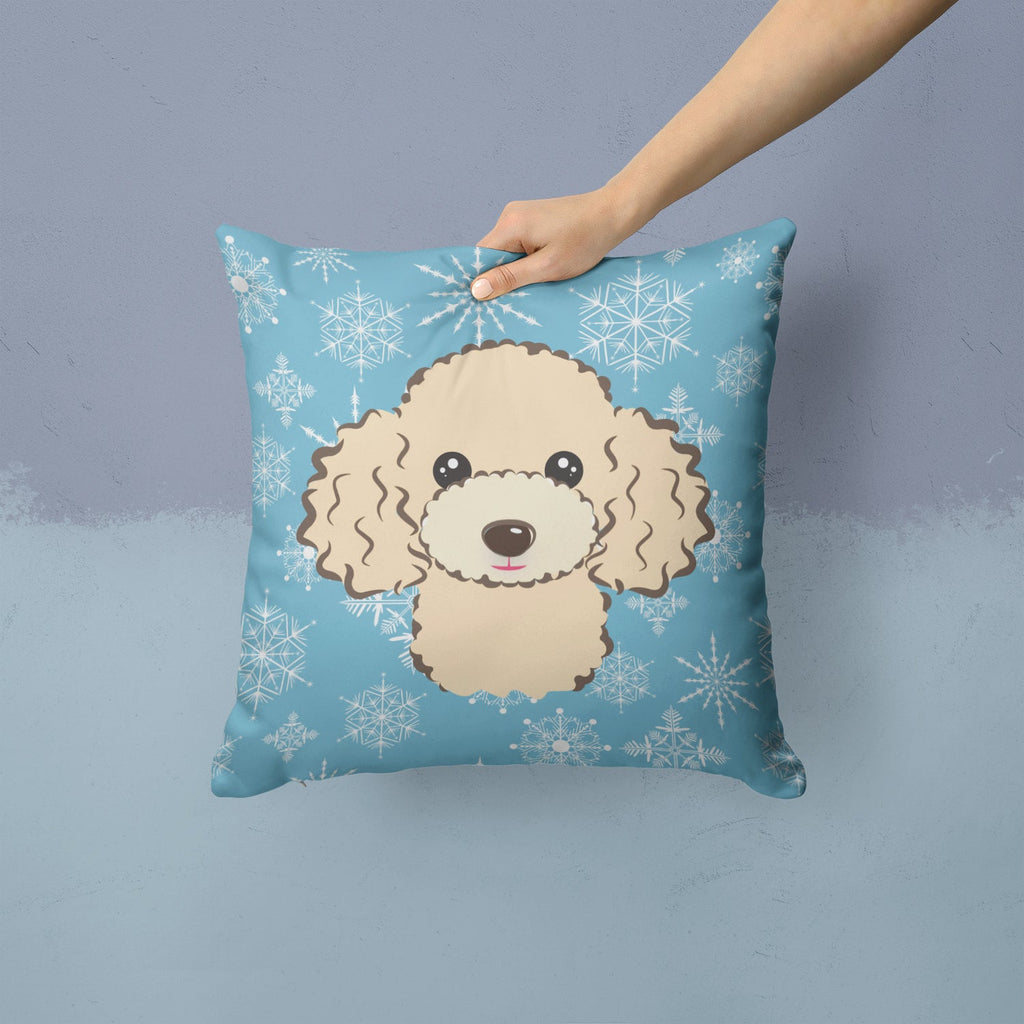 Snowflake Buff Poodle Decorative Throw Pillow 14x14 Indoor Outdoor Accent Cushion, Fabric Cover with Insert for Sofa, Bed, Porch & Living Room